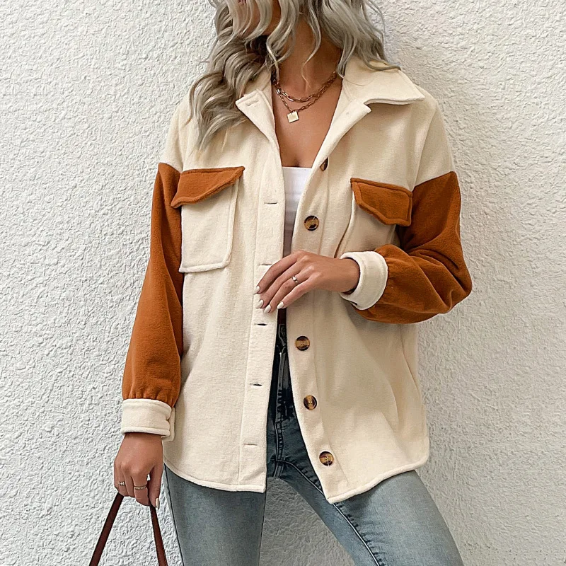 

2023 New Autumn and Winter Fashion Retro Fleece Polo Collar Panel Wool Thickened Long Sleeve Temperament Commuter Women's Coat