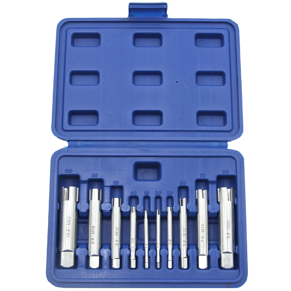 10pcs Remove Stripped Damaged Screw Tap Extractor Broken Head Screw Removal Tool Wrench Set Drill Bit Screw Tap Extractor M4-M22