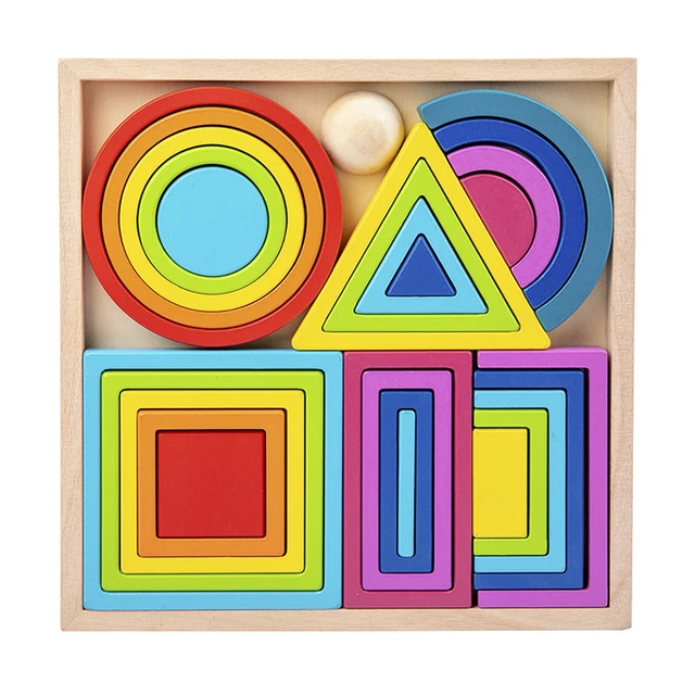 DIY 3D Wooden Toys Rainbow Building Blocks Rainbow Stacker Large Size Creative Montessori Educational Toys For Children Kids 6