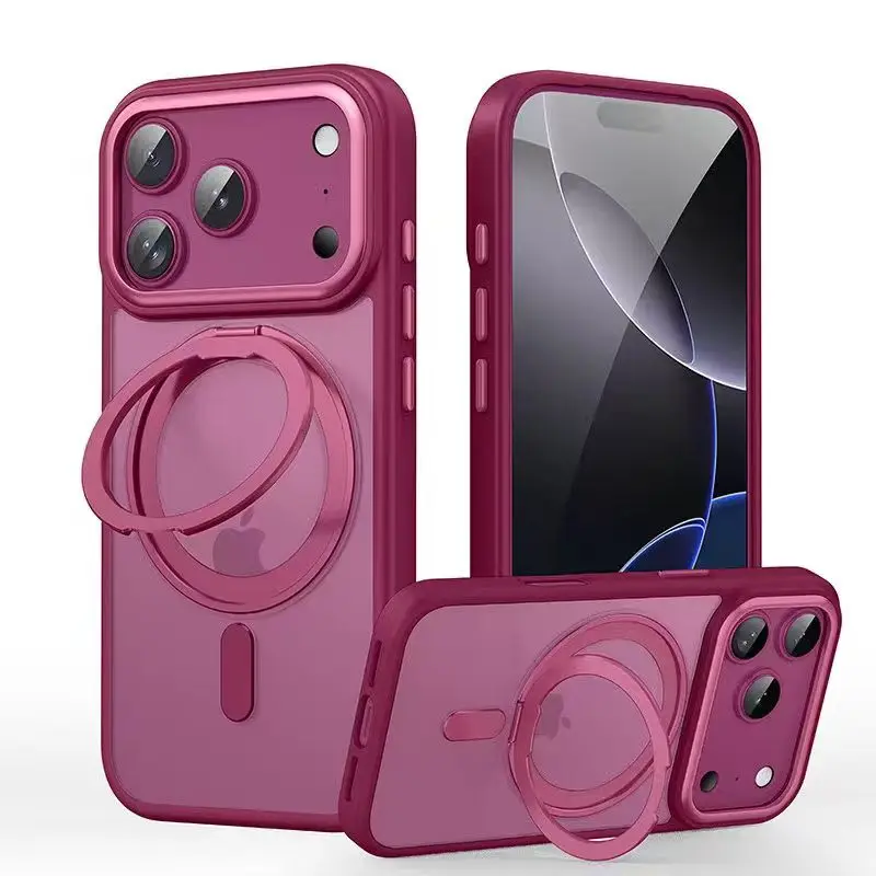Matte Transparent Magsafe Case with Air Metal 360° Rotating Ring Holder and Armor Back Cover