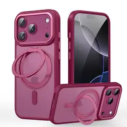 Matte Transparent Magsafe Case with Air Metal 360° Rotating Ring Holder and Armor Back Cover - iPhone 18 Pro Max (Cherry)