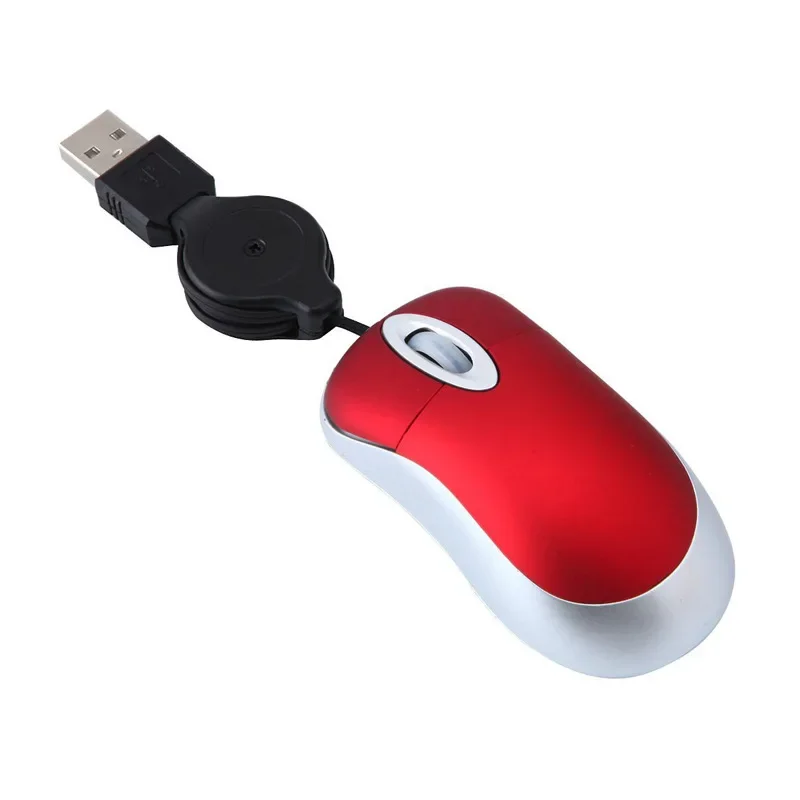 Compact USB Wired Retractable Optical Mouse - 1000 DPI