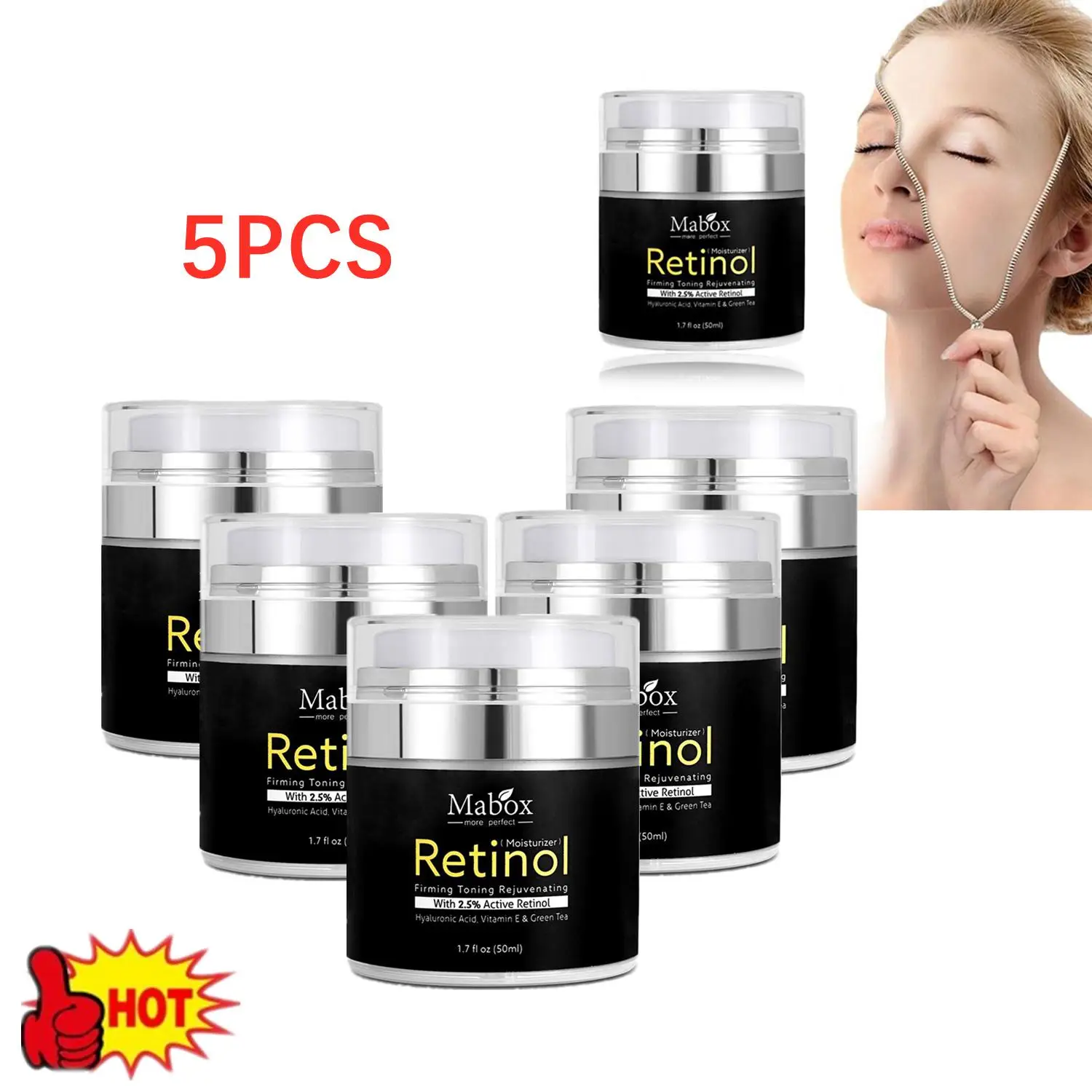 

5X Mabox 50ml Retinol 2.5%Moisturizer Face Cream Hyaluronic Acid AntiAging Remove Wrinkle Vitamin E Collagen Whitening Cream