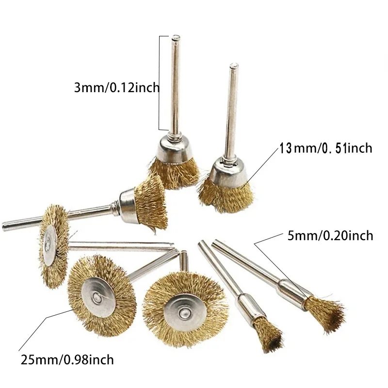 9Pcs Steel Wire Brass Brush Brushes Rotary Tool Electric For Dremel Drill Polishing Grinding Wheel T-shaped Brush Accessories 4