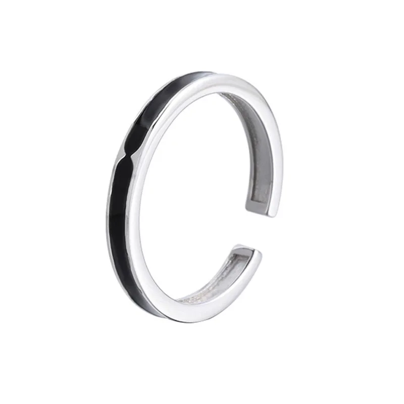 Silver Color Ring for Women Black Ring New Trendy Cool Style Adjustable Index Finger Open Vintage Jewelry