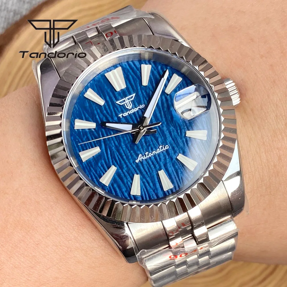 

Tandorio Stainless Steel NH35 Automatic Watch for Men Luminous Blue Dial Date 36mm/39mm Mechanical Wristwatch Sapphire Crystal