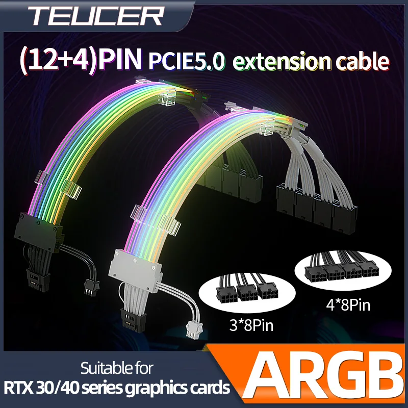 Teucer Pci-E 5.0 16(12 + 4)Pin Maschio A 3X8(6 + 2)Pin Femmina Argb Light Extension Cable 4X8(6 + 2) Pin Gpu Rtx 3090Ti 4070Ti 4080 4090