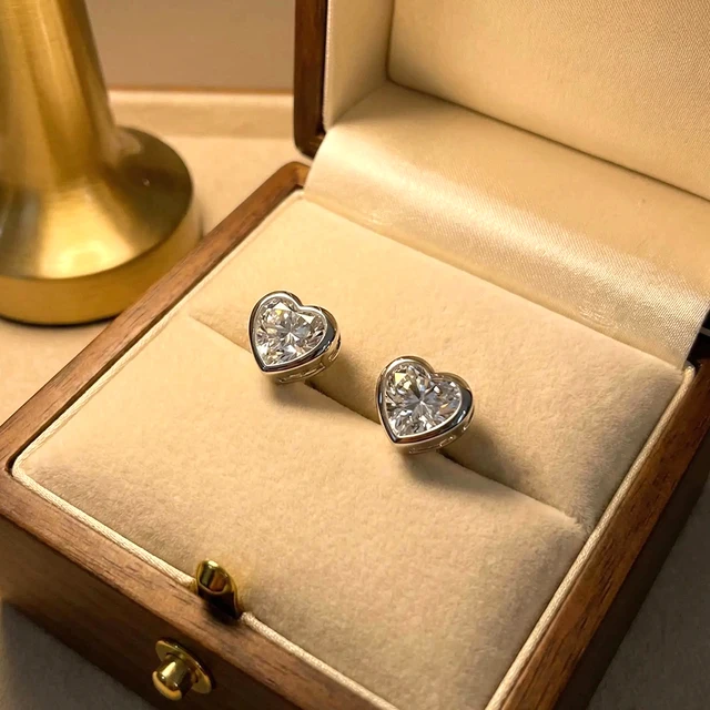 BXINY – boucles d'oreilles en moissanite à taille cœur, 100% argent S925, 0,5 ct, clous d'oreilles en diamant pour femmes, cadeau de mariage, bijoux fins