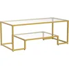 Golden Metal Glass Coffee Table - Two-Tiered with Tempered Glass, Stylish Metal Frame Coffee Table for Bedroom, Dining Room 4