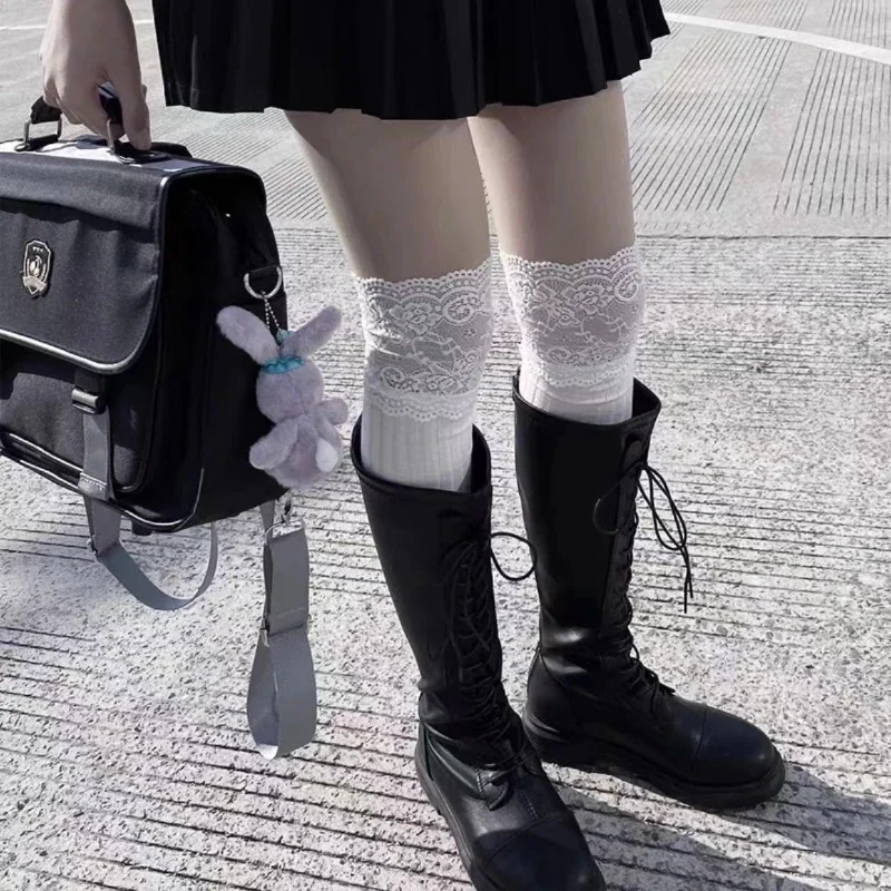 Einfarbig Sexy Spitze Hohe Strümpfe Frauen Mädchen Oberschenkel Hoch Über Den Knie Strümpfe Lolita Damen Mädchen Warme Stiefel Socken – Detail 15