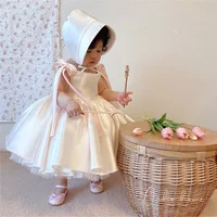 Robe bouffante princesse jupe coréenne ample décontracté blanc Satin solide à la mode doux mignon confortable sans manches Grils enfants 3