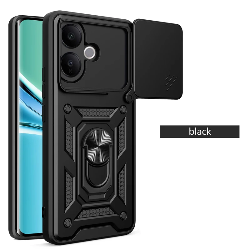 Shockproof Ring Stand Phone Cover with Lens Protection and Magnetic Car Mount Holder