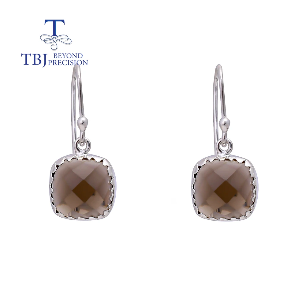 

Fashion smoky quartz gemstone hook earrings cushion 11mm rose cut women and girls daily wear 925 sterling silver fine jewelry