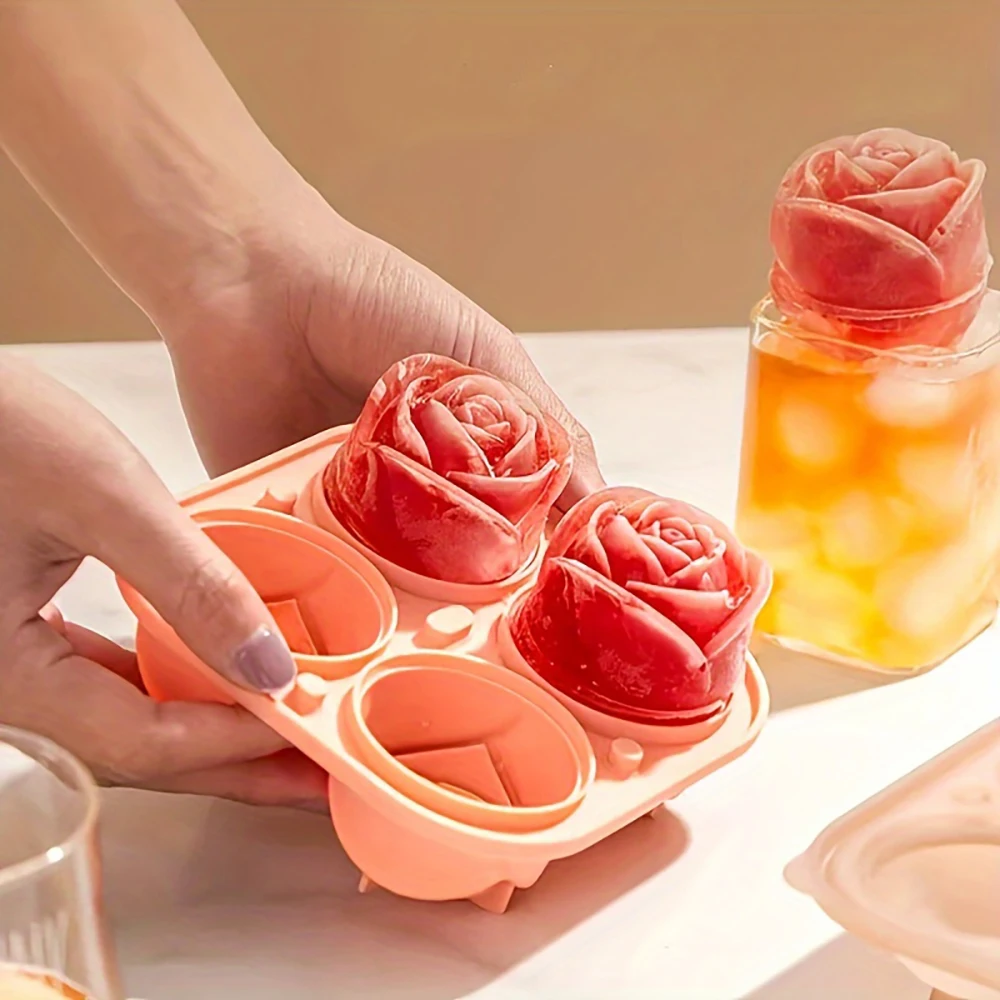 Rose Flower Silicone Ice Cube Mold-Flexible Ice Ball Tray for Freezer, Homemade Summer Drinks, DIY Coffee Accessories (1PC