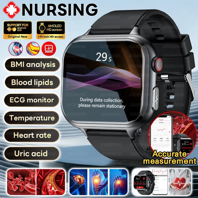 2026 New Health Analytics Smart Watch Uric Acid Blood Lipids Body Fat Monitoring ECG+PPG Bluetooth Call Smartwatch Men Women