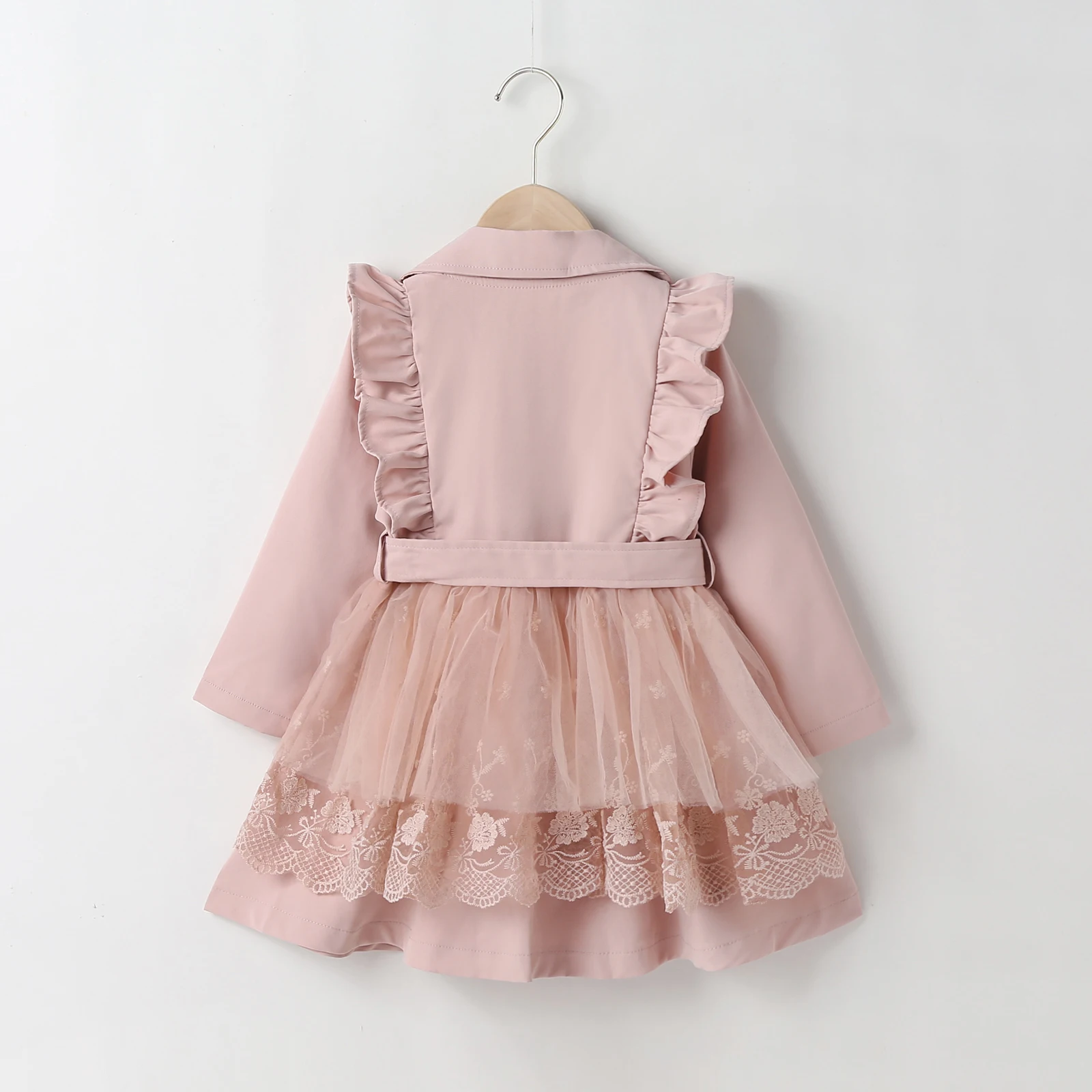 Girls Trench Coats Kid Baby Girl Winter Trench Coat Lace Mesh Patchwork Long Sleeve Lapel Ruffle Double Breasted Windbreaker Outwear with Belt 2-7T kids jacket girls trench coats