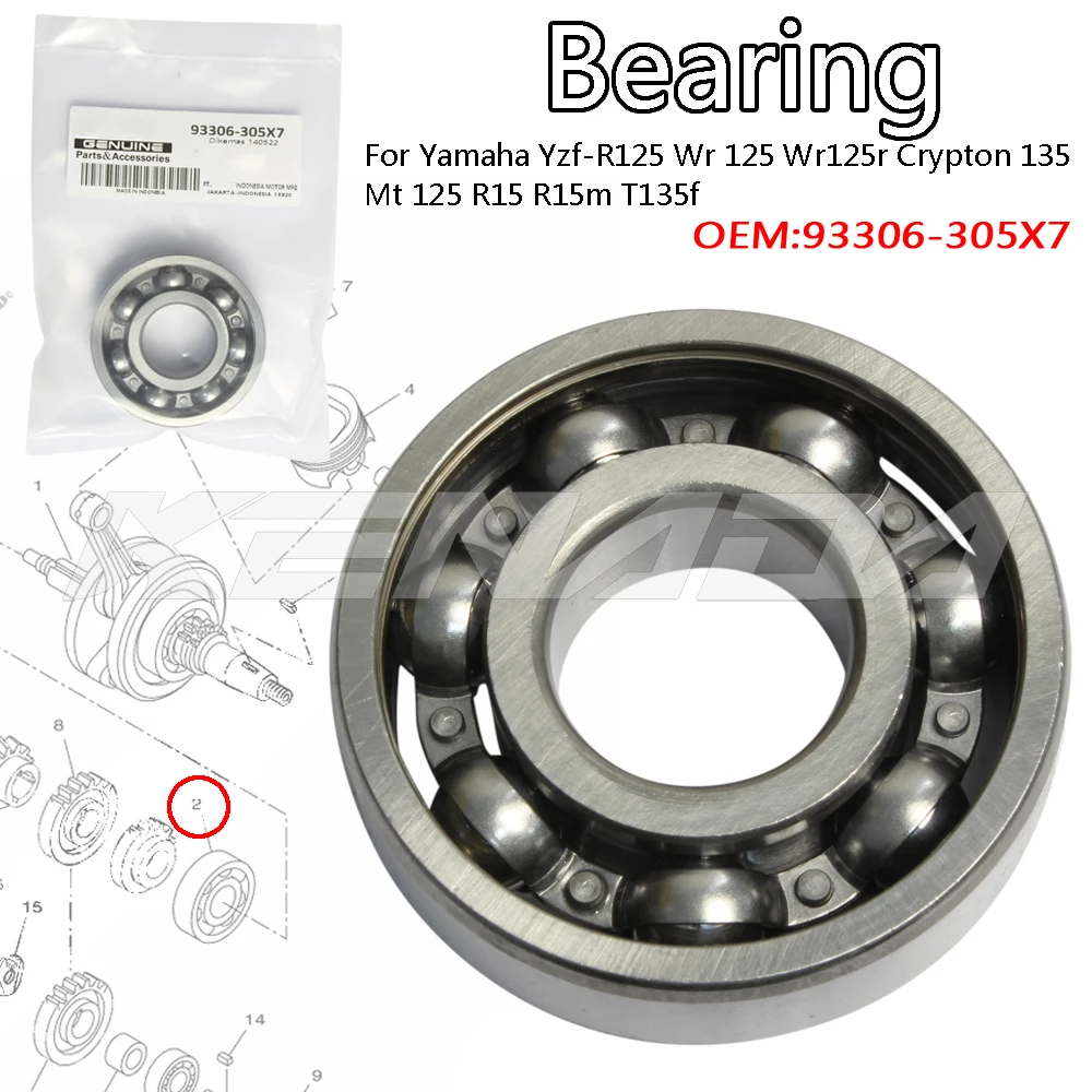Cuscinetto Del Pistone Dell'Albero Motore Per Yamaha Yzf-R125 Wr 125 Wr125R Crypton 135 Mt 125 R15 R15M T135F 93306-305X7