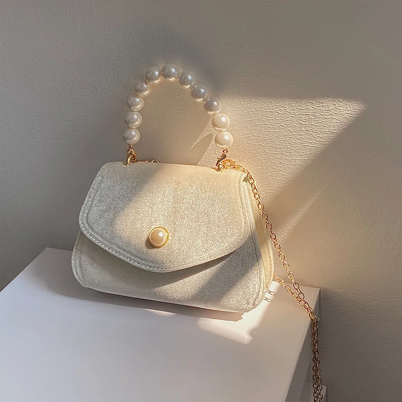

Vintage Small Square Shoulder Bag for Women Pearl Chain Ladies Tote Handbags Evening Clutch Purse Fashion Female Crossbody Bags
