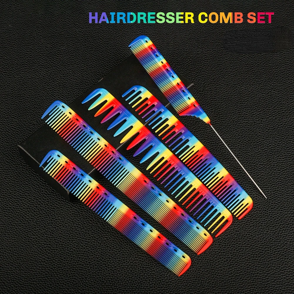 

10Style Anti-Static Rainbow Hair Comb Double Head Entangled Heat Resistant Temperature Straight Comb Pro Salon Hair Styling Tool