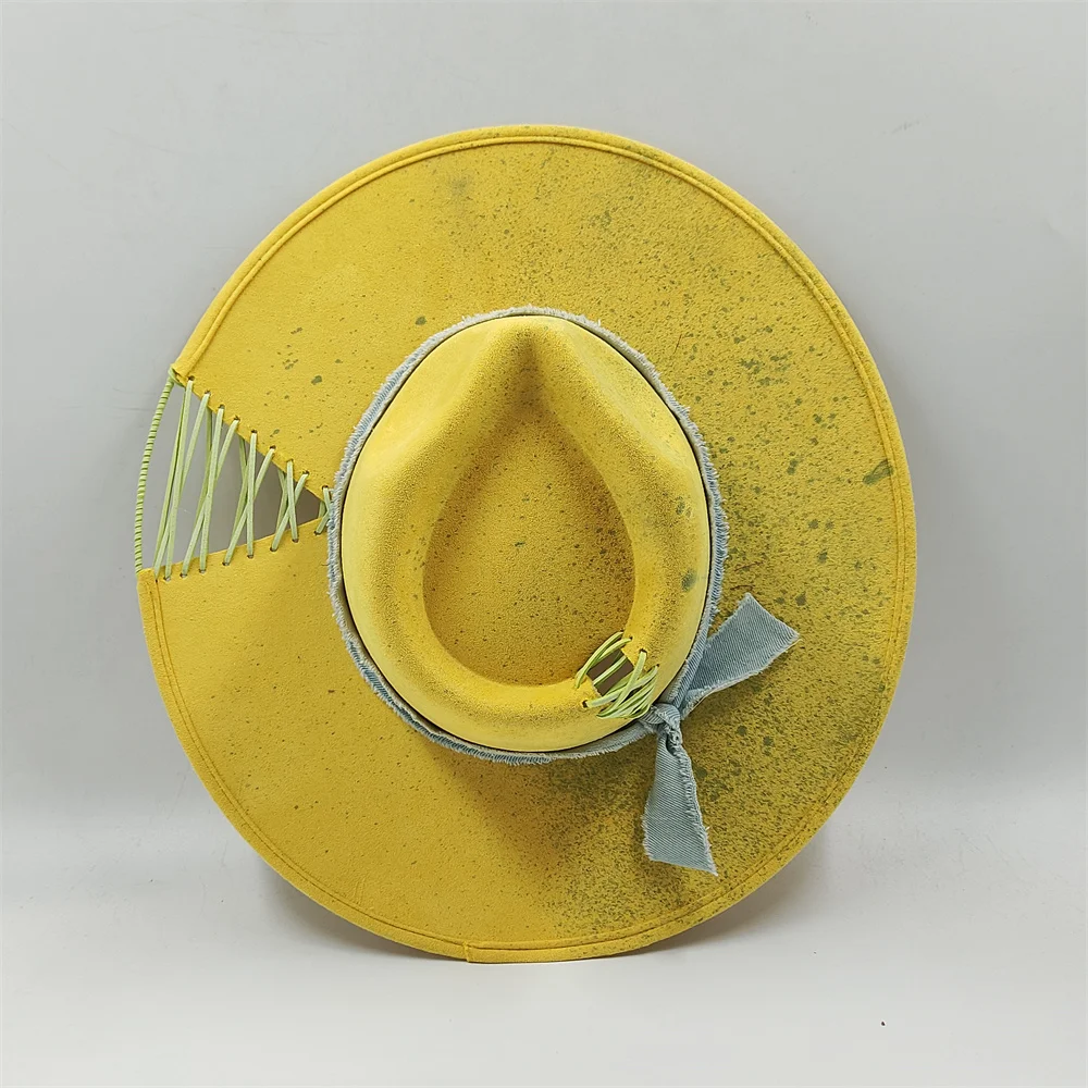 Handgenähter Fedora-Hut, Jazz-Hut, Männer und Frauen, Spielkarten-Accessoires, modischer Filzhut, schwarz-weißer Panama-Kirchenhut – Detail 13
