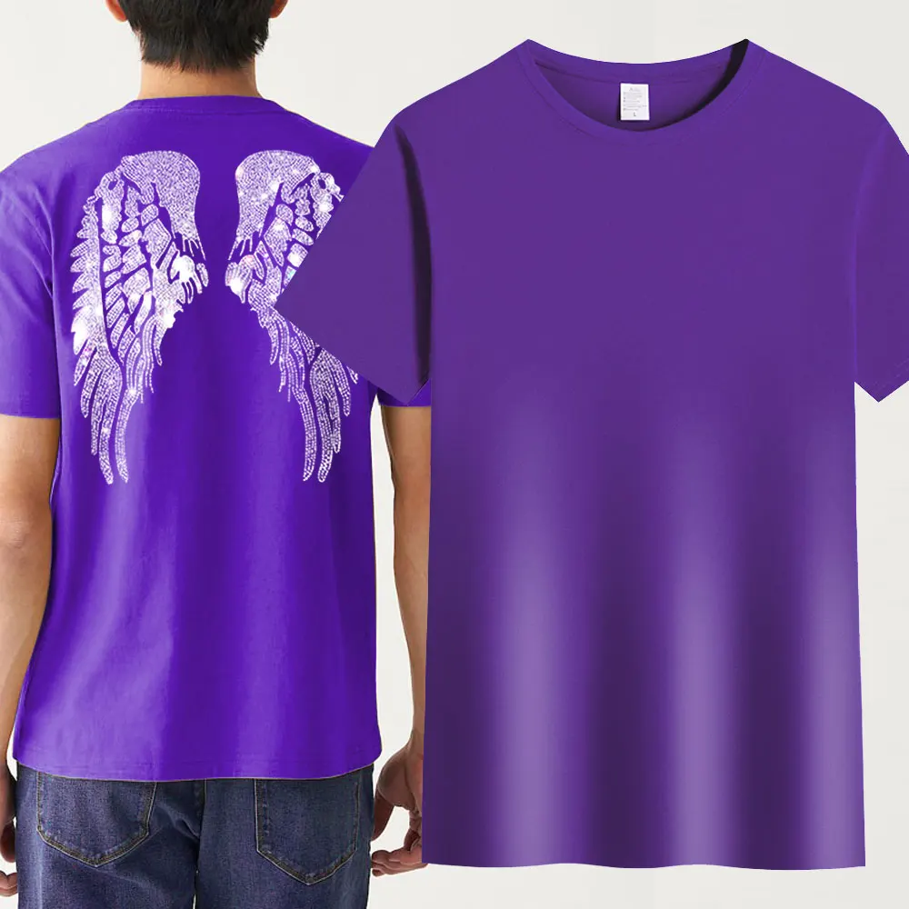 Rhinestone Wings Men's T-shirt Short Sleeve 2025 Summer Heavy