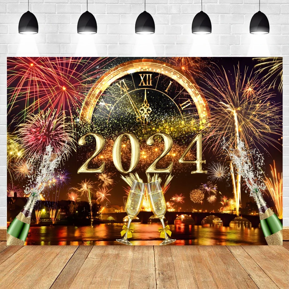 Contexto de Feliz Ano Novo Fogos de Artifício Bokeh Champanhe Fundo para Fotografia Estúdio de Fotografia Banner para Véspera de Ano Novo 2024 - Image 3