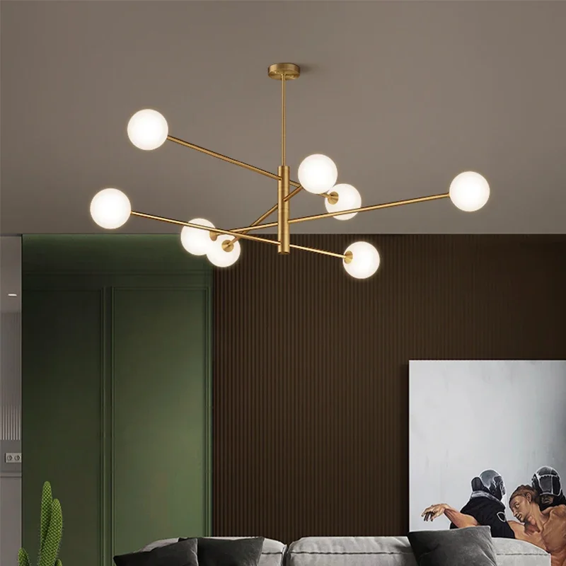 Nordic All-copper Chandelier Post-modern Minimalist Bedroom Personality Glass Magic Bean Creative Designer Home Pendant