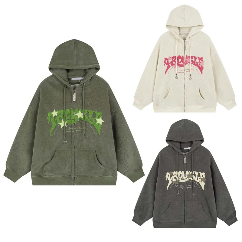 Womens Hooded Letters Print Hoodies Coat Streetwear Fall Winter Clothes Dropship