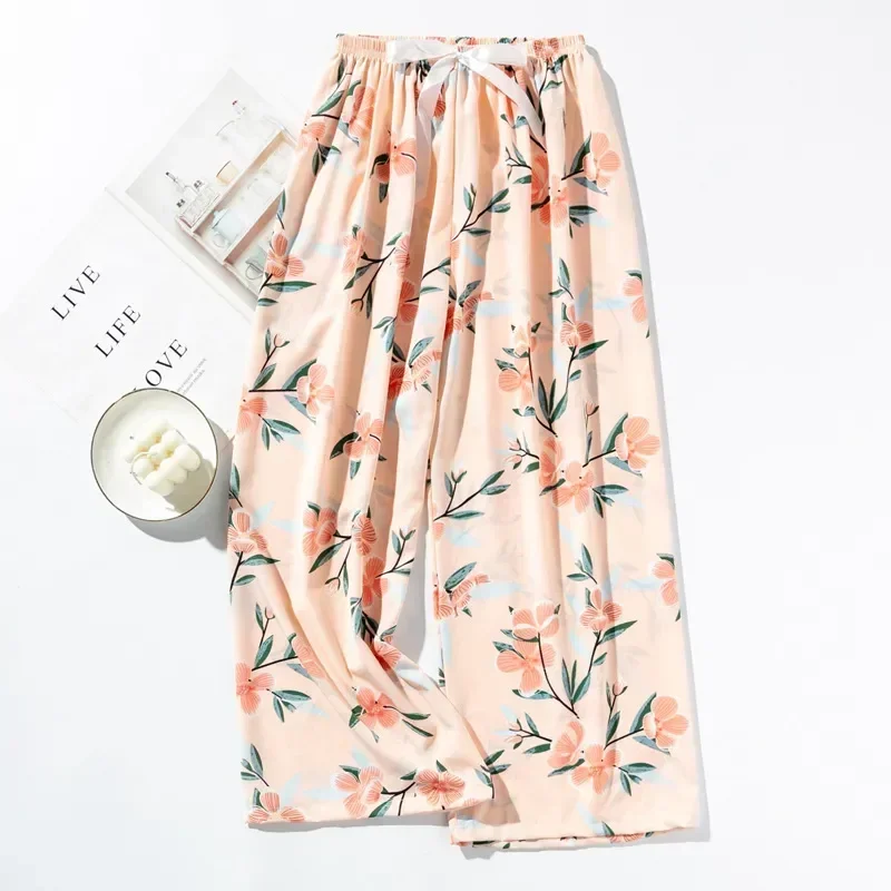 

Size Sleep New Floral Free 2023 Pants Pajamas Bottoms Loungewear Printed Trousers Women's Satin Long Homewear Casual Soft