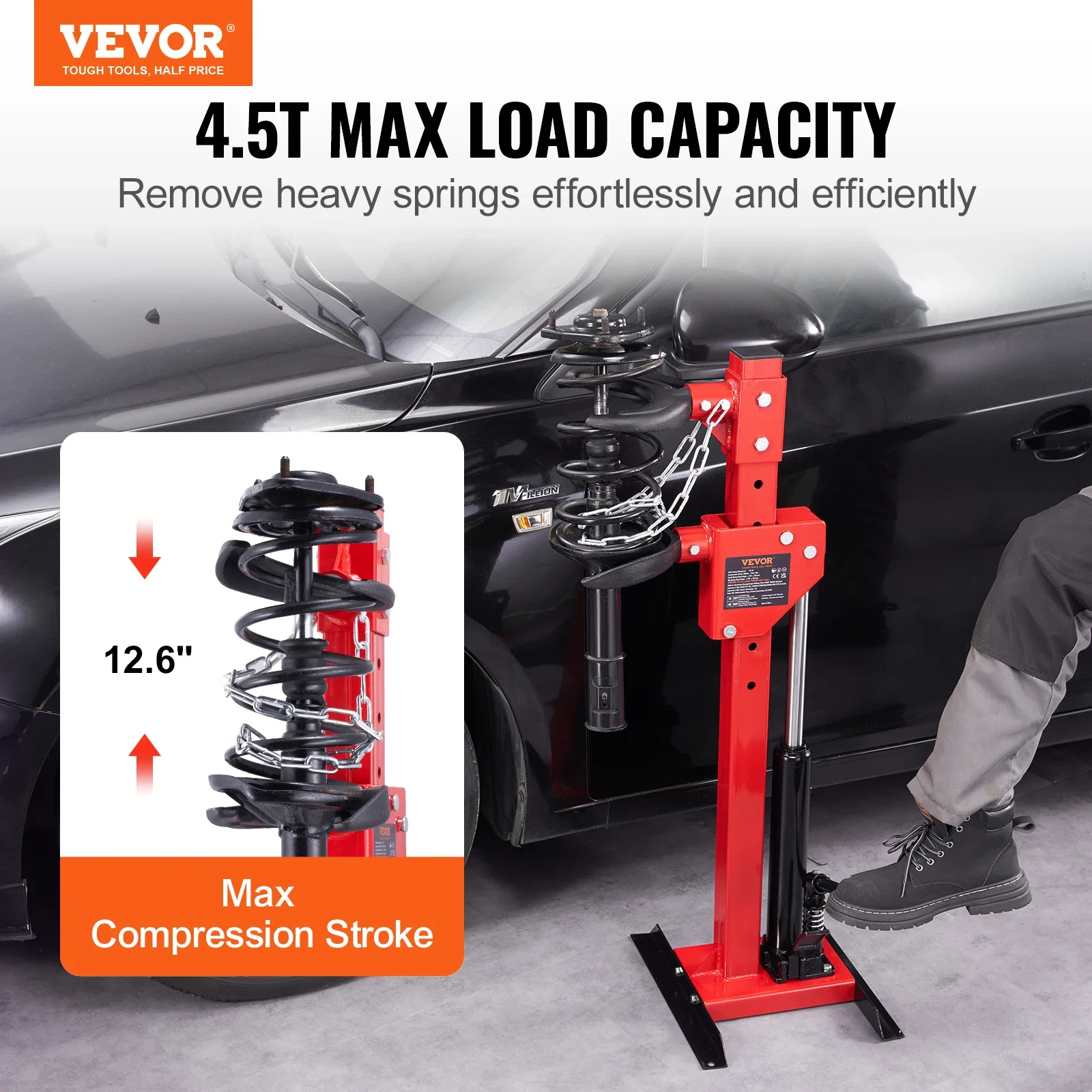 VEVOR Strut Spring Compressor 4.5 Ton / 9920 LBS Hydraulic Jack 1 Ton Rated Compression Force Auto Strut Coil Spring Compressor 2