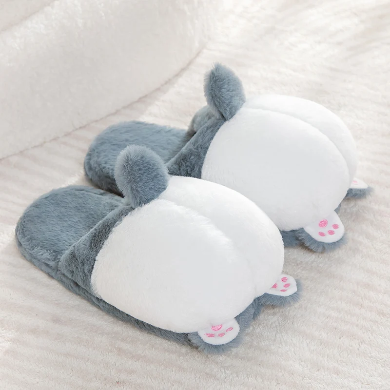 Plush Slippers Autumn and Winter Cotton Slippers Plush Warm Indoor Women Cute Corgi Hip Cotton Women