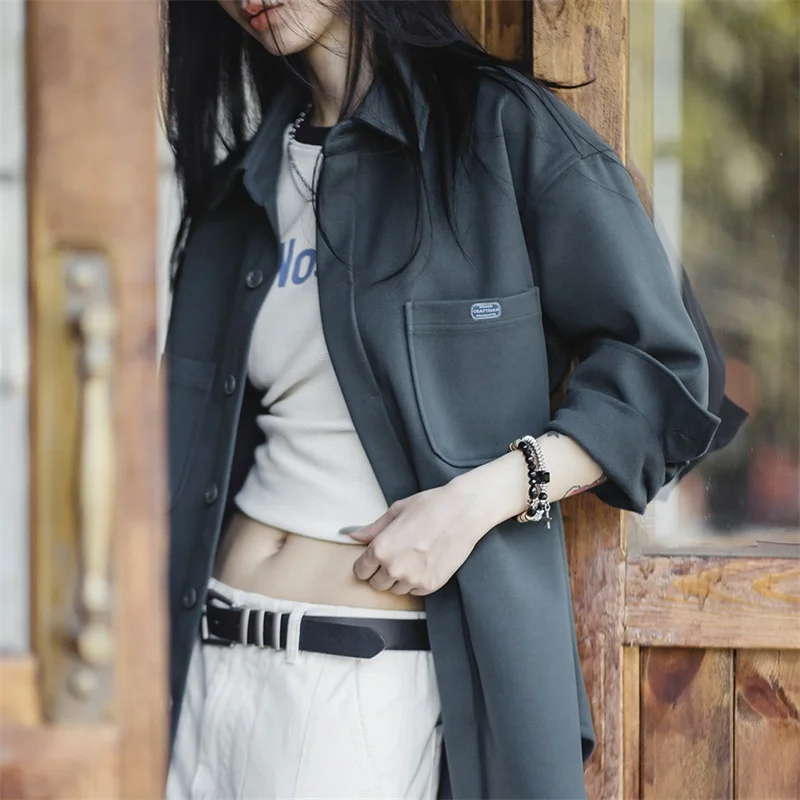 Maden Women's 2023 Autumn Winter American Style Vintage Woolen Shirt Jacket Casual Loose Design Shirt Thick Coat