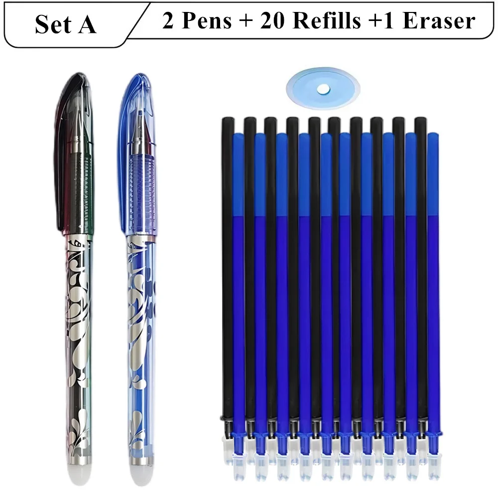 Gel Pens Erasable Neutral Pens Erasable Pen Refills Colored Pens Erasable Gel Pens Erasable Pens Gel Pen Refills Color Pen Set 2 Erasable Gel Pens + 20 Refills + 1 Eraser 0.5mm for School Office