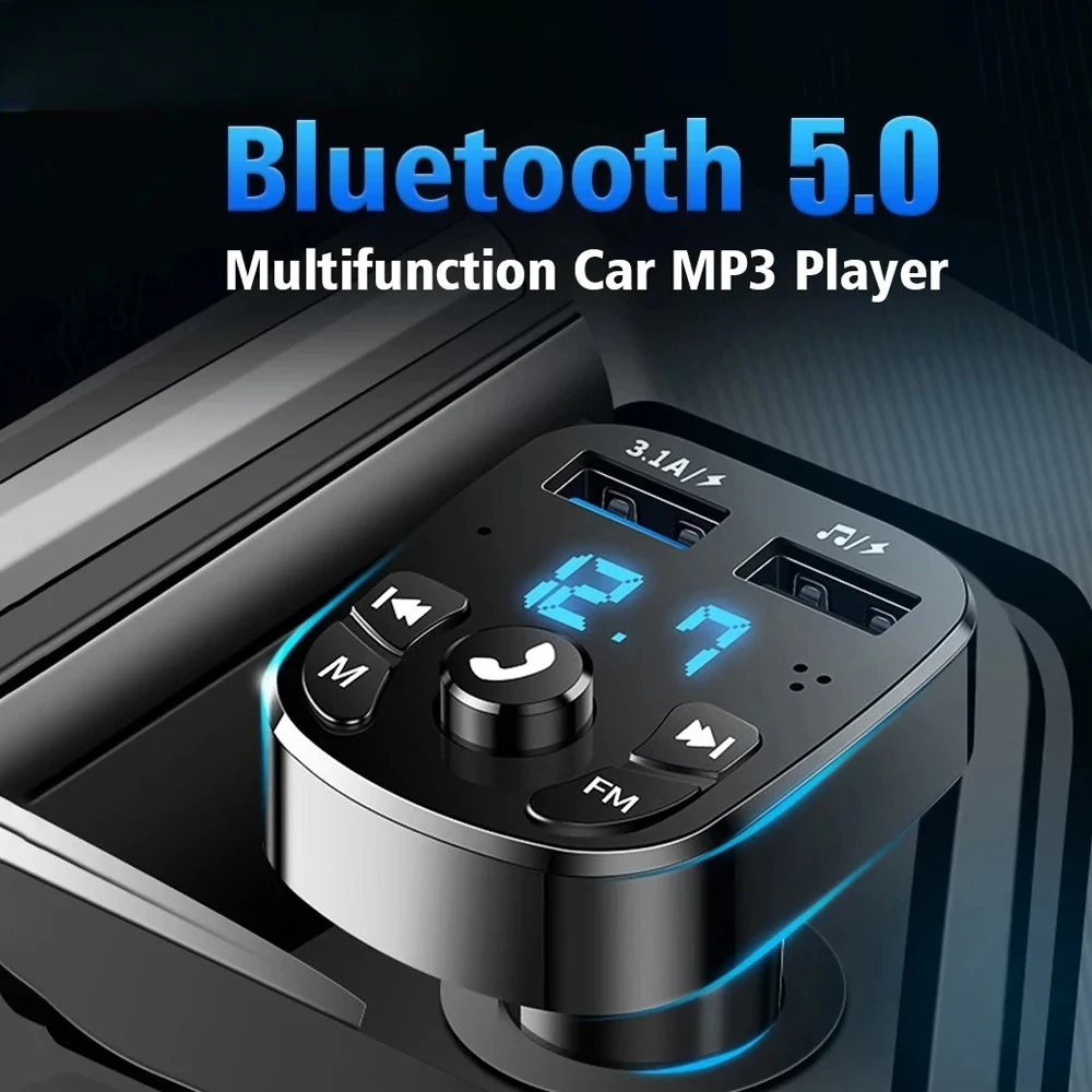 Quick Charge3.0 Car Charger Bluetooth5.0 Music Player FM Transmitter Dual USB Port Car Charger 3.1A Fast Charger Audio Recciever