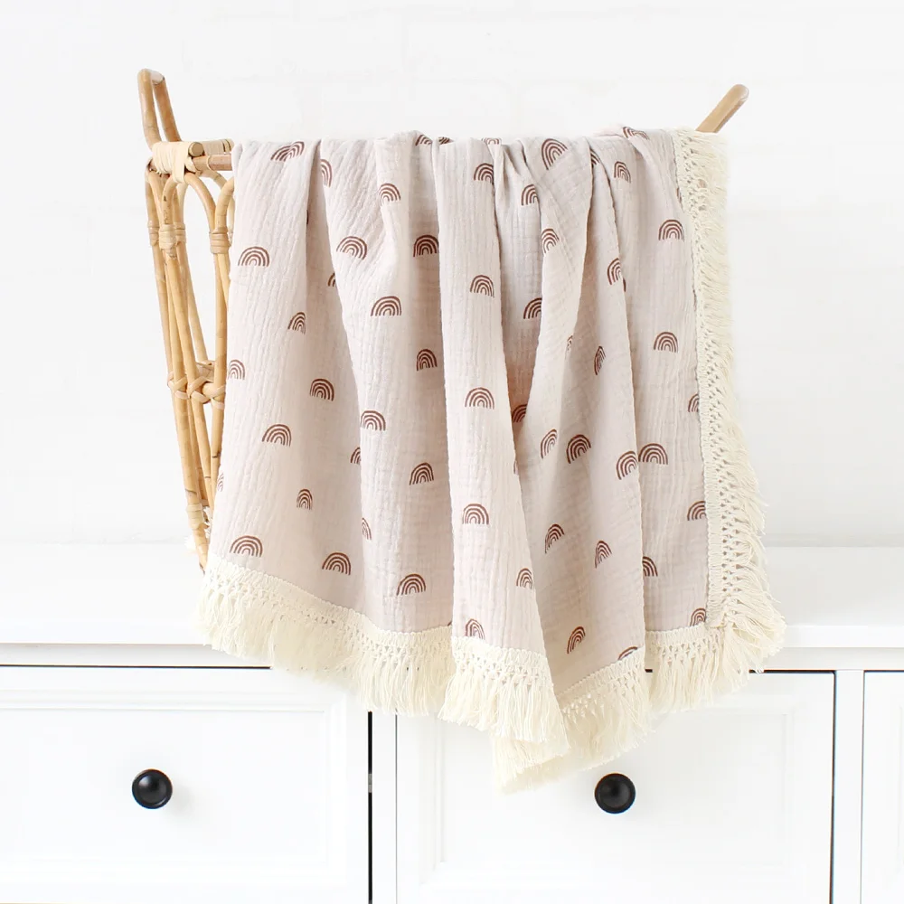Baby Blankets Newborn Cotton Muslin Swaddle Blanket Baby Blankets Tassel Fringe Swaddle Blanket Diaper Baby Gauze Bath Towel 3