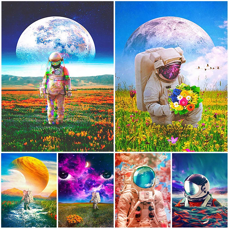 

Пейзаж 5D «сделай сам», алмазная живопись, астронавт, луна, вышивка, мозаика, Полный Круглый Набор для вышивки крестиком, цветок для девочек, домашний декор