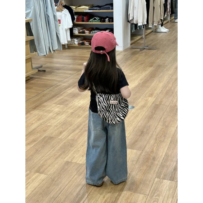 여아용 와이드 레그 팬츠, Children2-7Baggy 스트레이트 팬츠, 올드 아동용 청바지, 2024 여름 신상