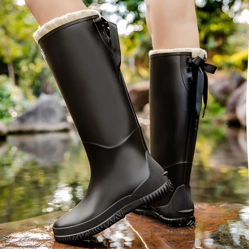 Black Shoes Outdoor Ankle Boots For Women, Waterproof Cute Rain