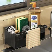 ระบายน้ําอัตโนมัติอ่างล้างจานชั้นเก็บพลาสติกห้องครัวอ่างล้างหน้าสบู่ผู้ถือฟองน้ําห้องน้ําแชมพูOrganizerชั้นวางผ้าขนหนู 5