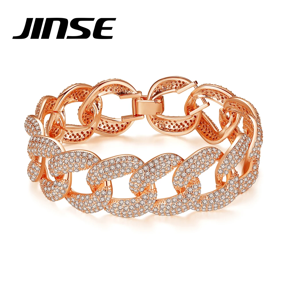 

JINSE Wide Iced Cubic Zircon Paved Ankle Chain Miami Cuban Heavly Link Braceklet for Man Hip Hop AAA CZ Bangle New Trand Jewelry