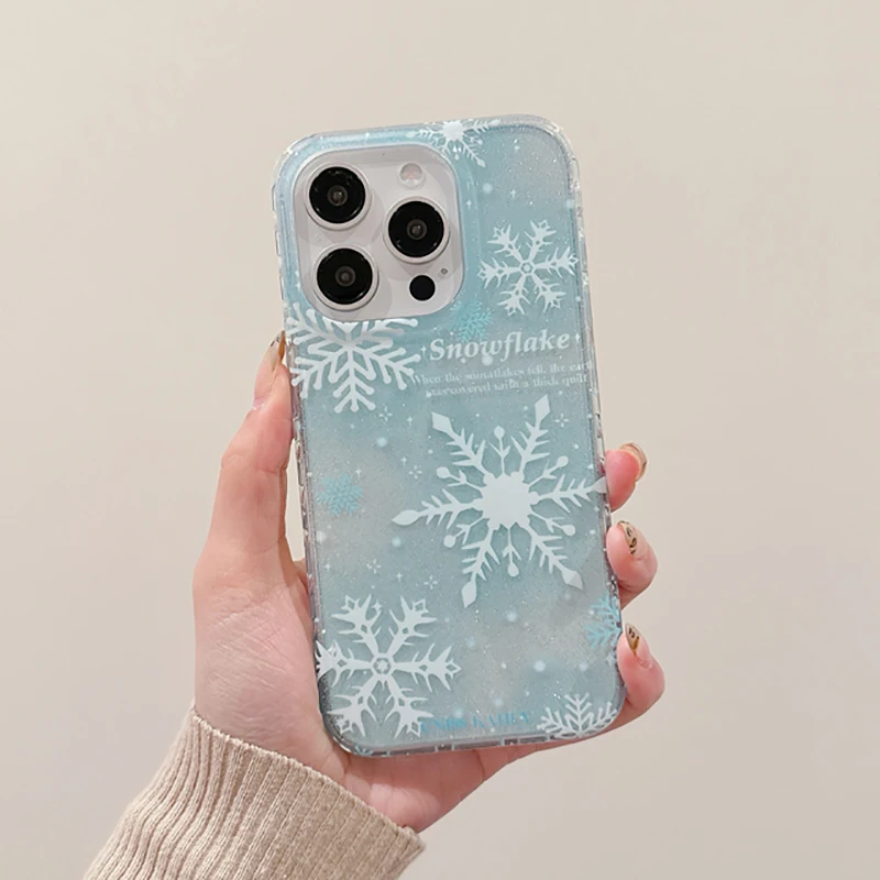 Winter Snowflake Clear Phone Case For iPhone 16 Pro Max 15 13 14 Shockproof Back Cover