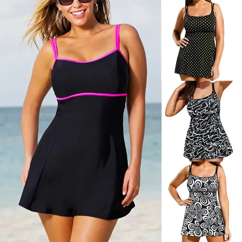 

Women Plus Size Swim Dress Costume Swimsuit Skirted Swimwear Beachwear Strap New Vintage Women's Jumpsuit 2021 One Piece