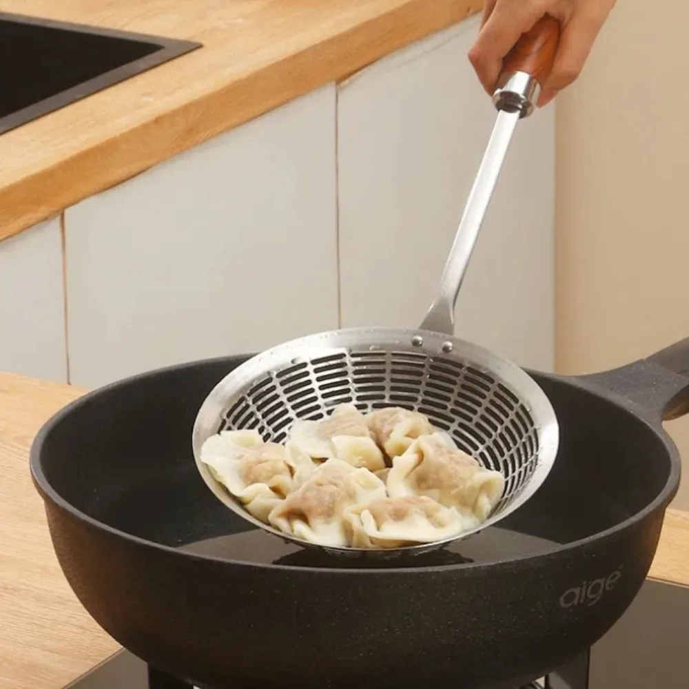 Stainless Steel Large Colander Strainer with Wooden Handle