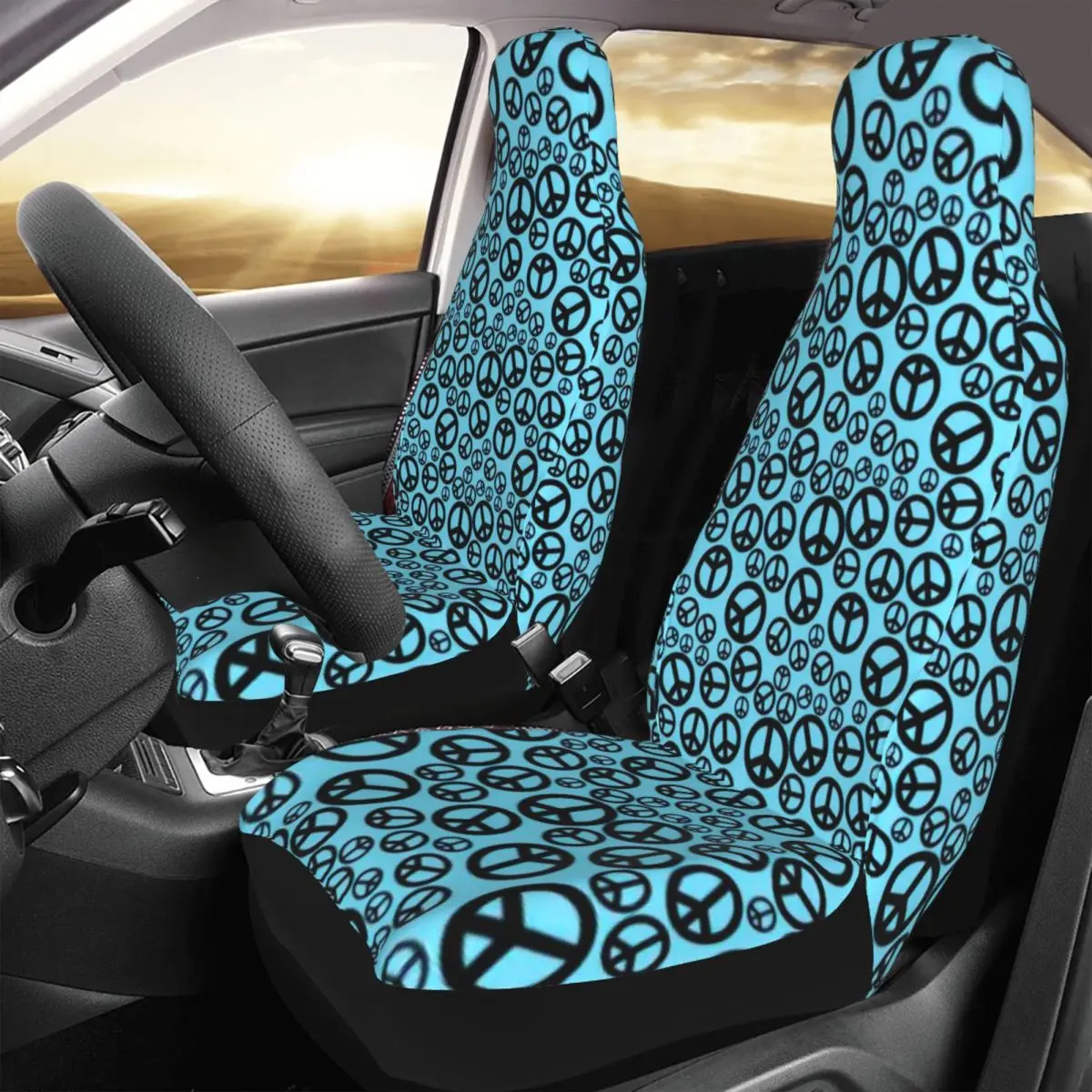 

Hippie Style Peace Signs Car Seat Cover Custom Printing Universal Front Protector Accessories Cushion Set