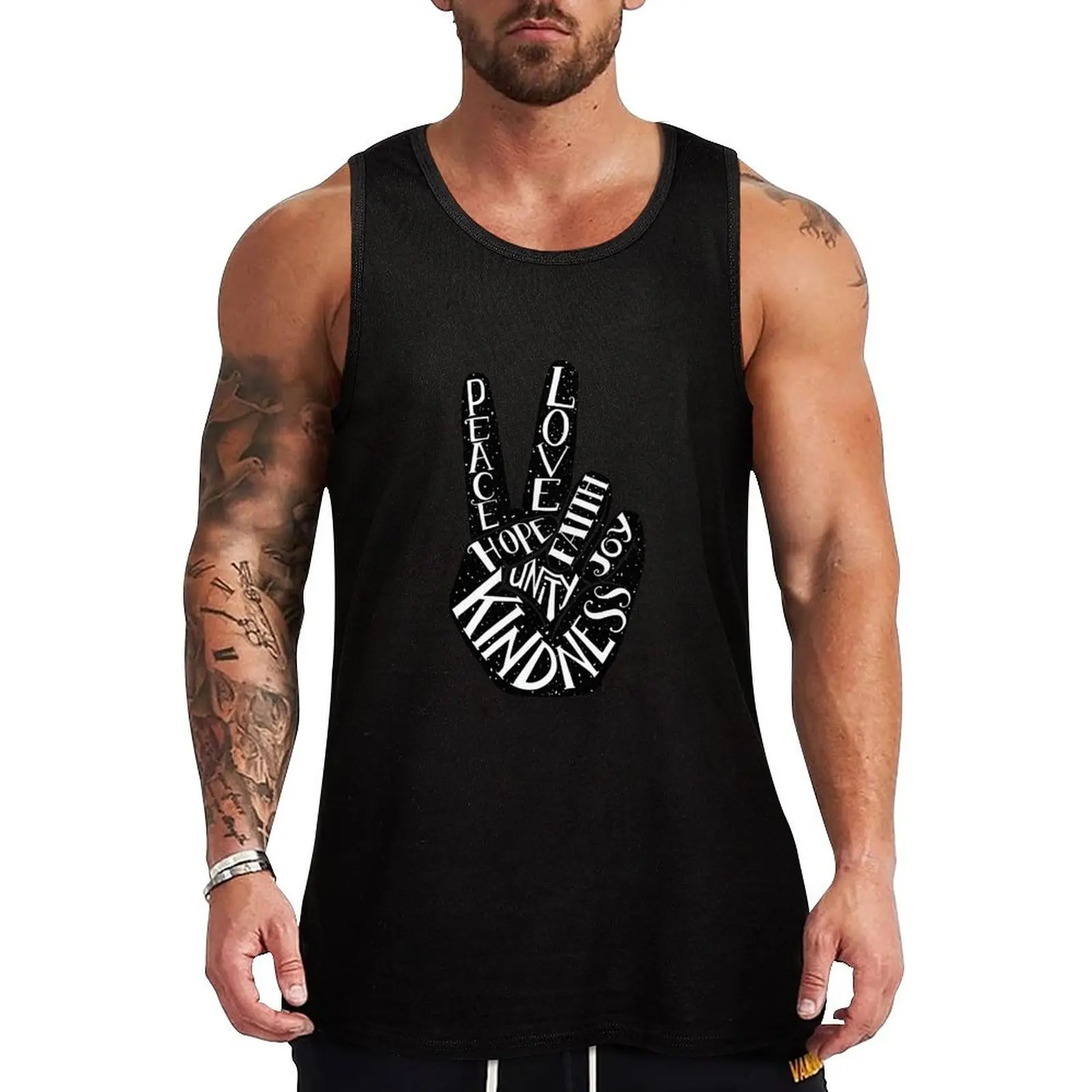 

Peace Sign with words Peace, Love, Faith, Joy, Hope, Kindness, Unity Tank Top Top summer anime gym bodybuilding for men Body man