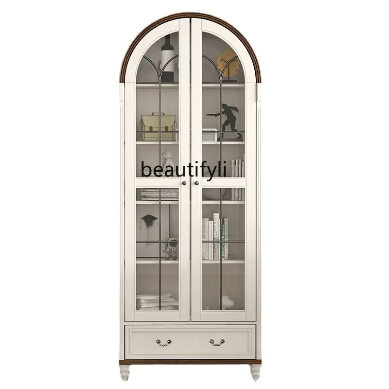 

Solid Wood American-Style Light Luxury 80cm1 M Arched Glass Door Wine Cabinet Walnut Bookcase