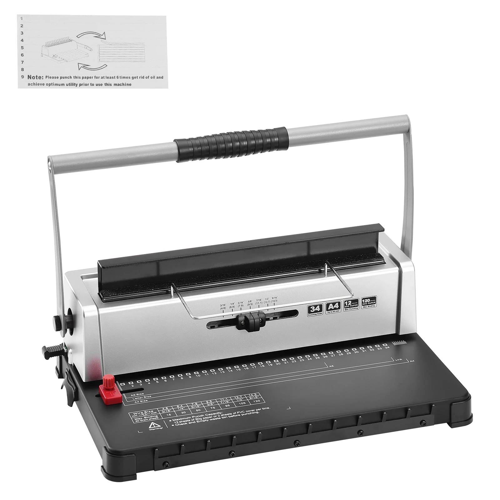 VEVOR Coil Spiral Binding Machine Manual Book Maker 34-Holes Binding 120 Sheets Punch Binder with Adjustable Coil Binding Spines