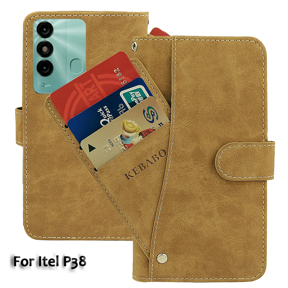 

Vintage Leather Wallet Itel P38 Case 6.6" Flip Luxury Card Slots Cover Magnet Phone Protective Cases Bags