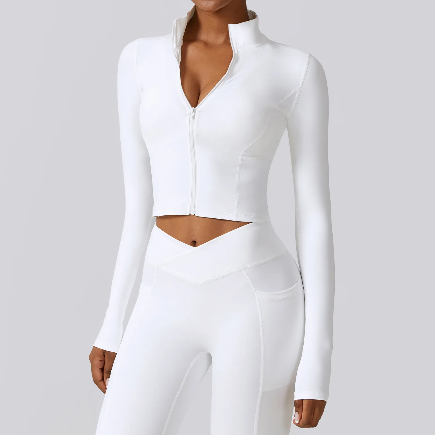 Women Sport Jackets Zipper Slim Yoga Coat Quick Dry Running Jacket Elastic Long Sleeve Thumb Hole Gym Fitness Top Clothes Female