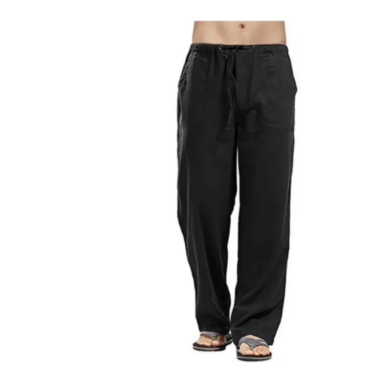 

Summer Men Solid Color Linen Multi-Pocket Straight Casual Pants Plus Large Size Breathable Comfortable Drawstring Loose Trousers